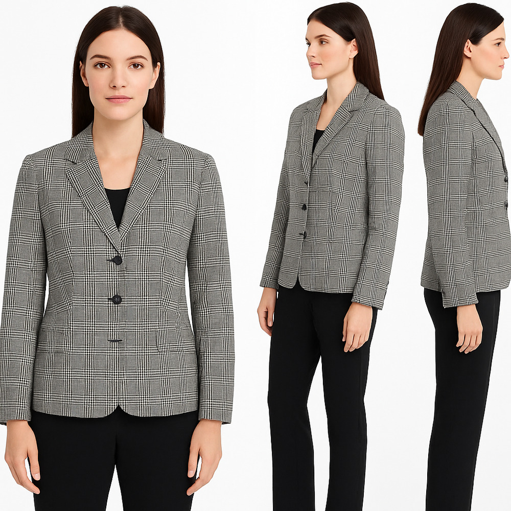 Talbots Houndstooth Blazer Women's 8 Black White Tailored Office Jacket Classic